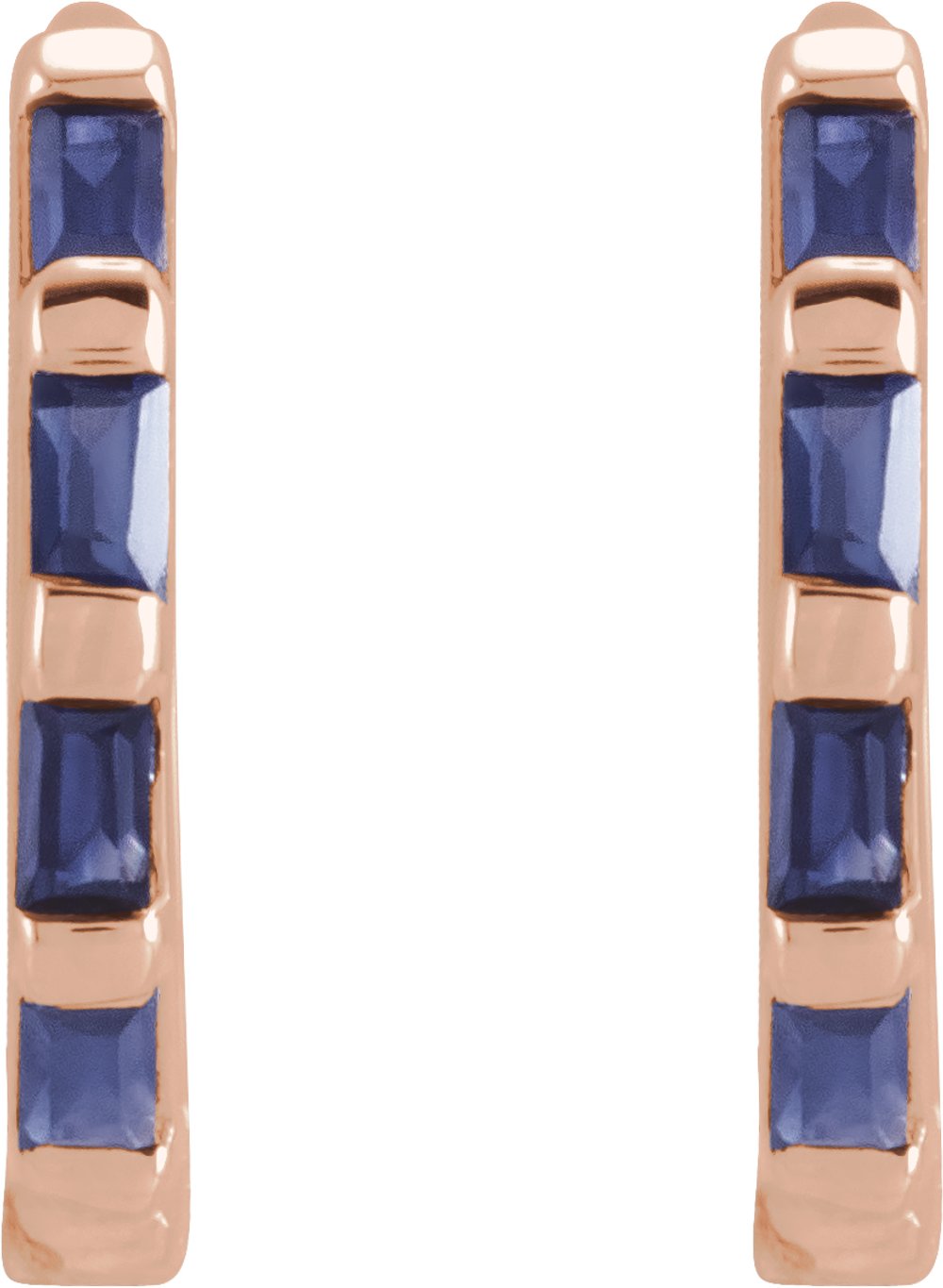 14K Rose Natural Blue Sapphire Huggie Earrings