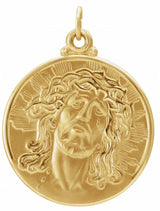 14K Yellow Gold 23 mm Round Face of Jesus (Ecce Homo) Medal