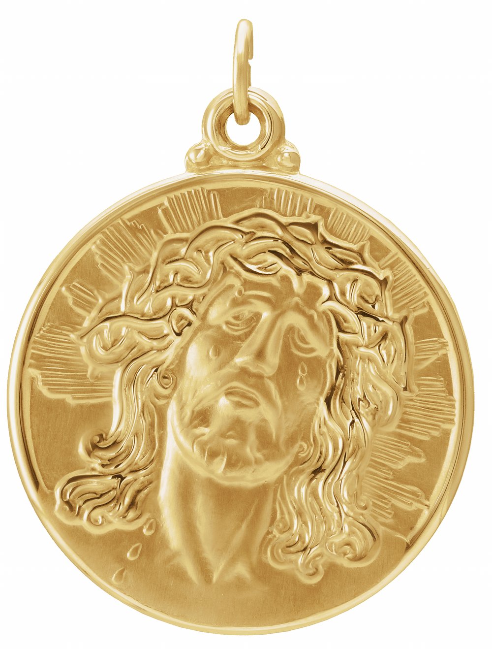 14K Yellow 23 mm Round Face of Jesus (Ecce Homo) Medal