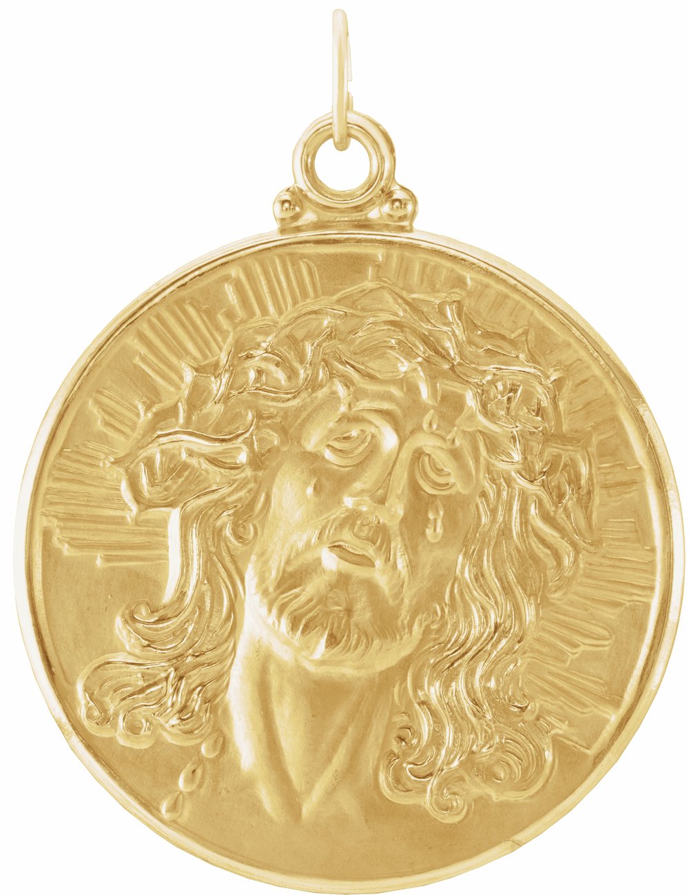 14K Yellow 33 mm Round Face of Jesus (Ecce Homo) Medal