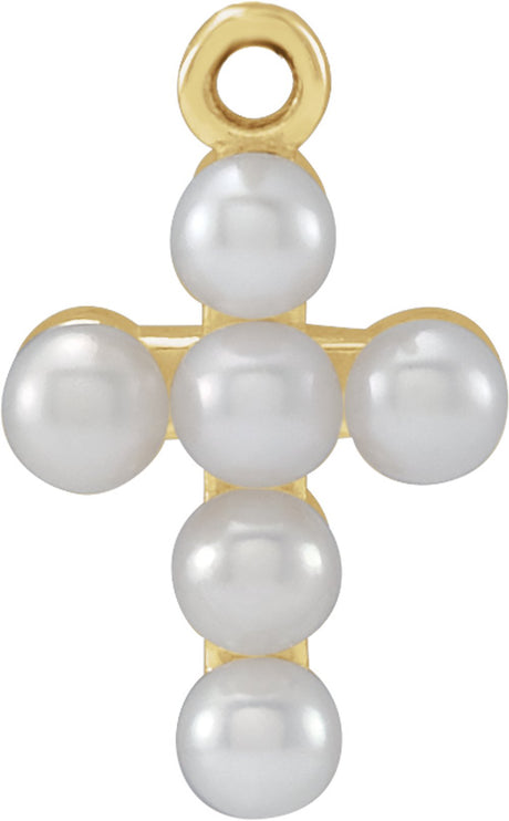 14K Yellow Cultured White Seed Pearl Cross Dangle 