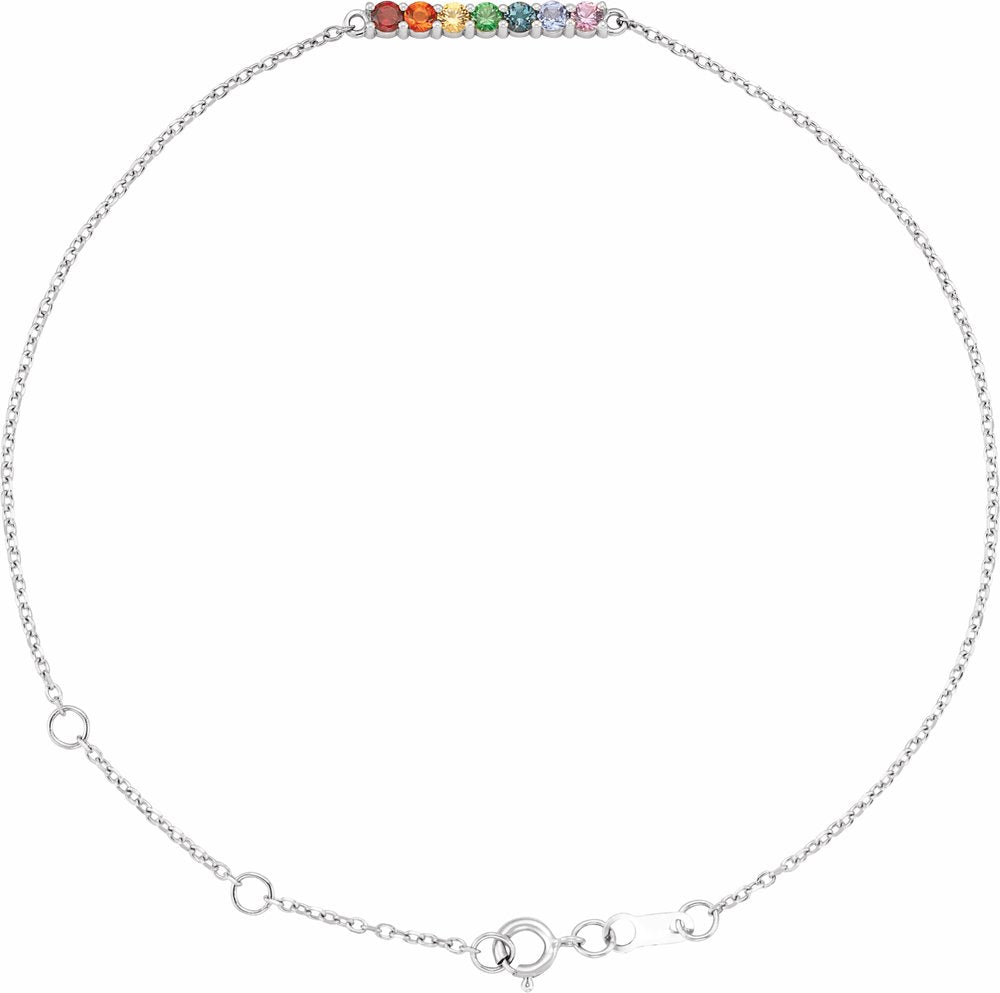 Sterling Silver Natural Multi-Gemstone Bar 6 1/2-7 1/2" Bracelet