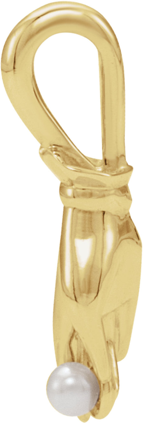 14K Yellow Gold Cultured White Seed Pearl Buddha Hand Pendant