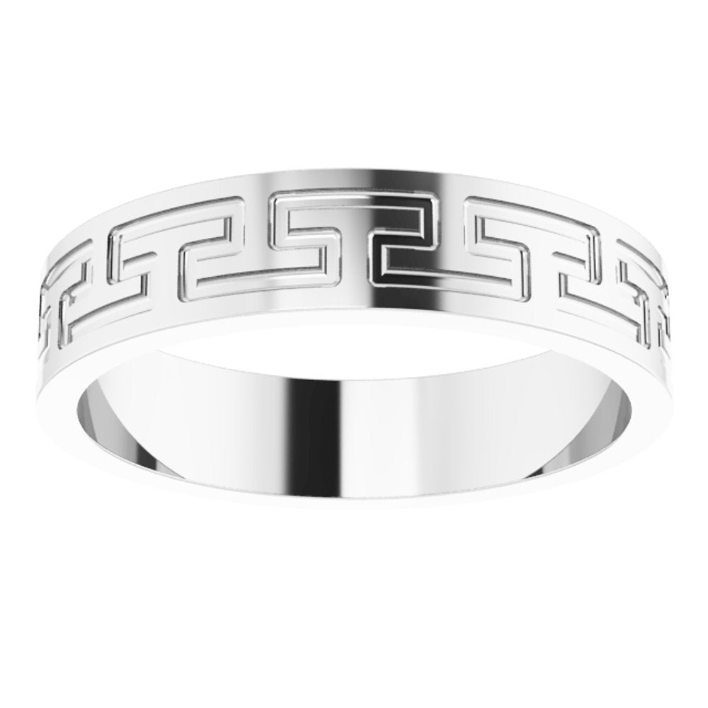 Platinum 5 mm Greek Key Flat Band Size 9.5