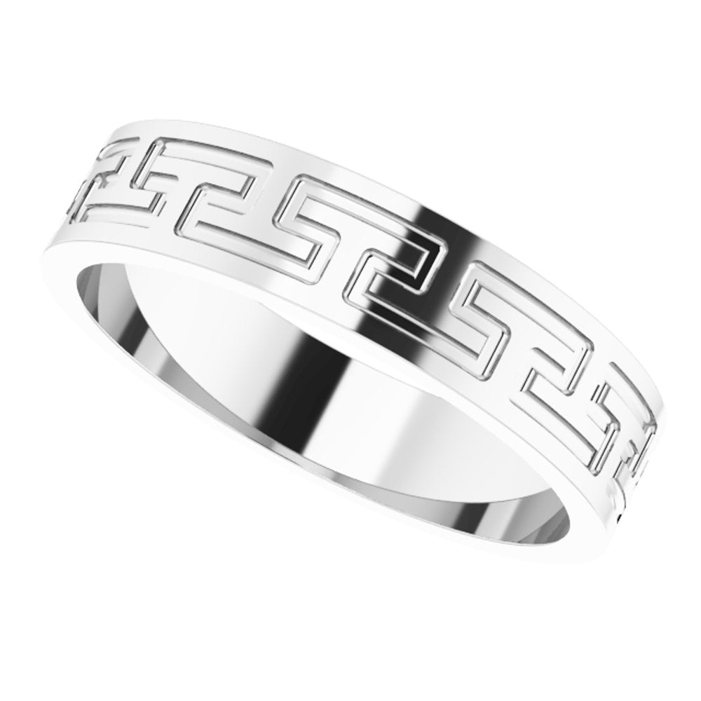 Platinum 5 mm Greek Key Flat Band Size 9.5