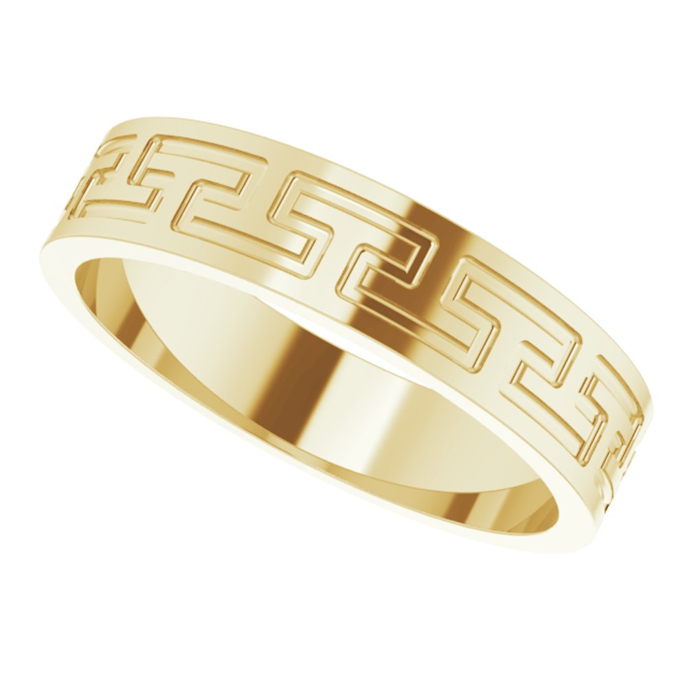 14K Yellow Gold 5 mm Greek Key Flat Band