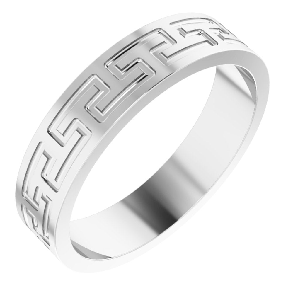 Platinum 5 mm Greek Key Flat Band Size 9.5