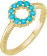 14K Yellow Natural Turquoise Cabochon Halo-Style Ring