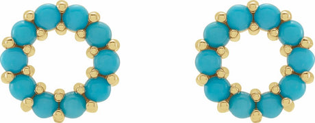 14K Yellow Natural Turquoise Cabochon Earrings