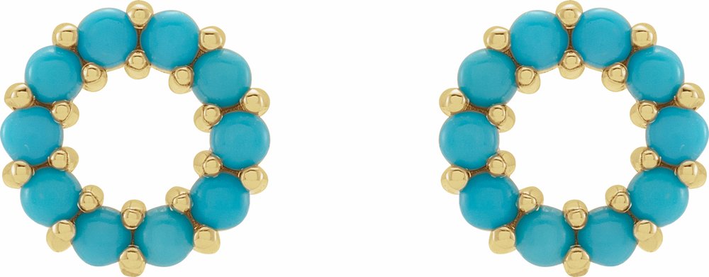 14K Yellow Natural Turquoise Cabochon Earrings