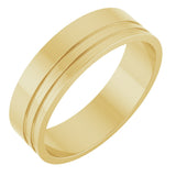 14K Yellow Gold 6 mm Grooved Flat Band Size 8