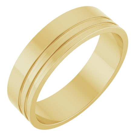 14K Yellow Gold 6 mm Grooved Flat Band Size 8
