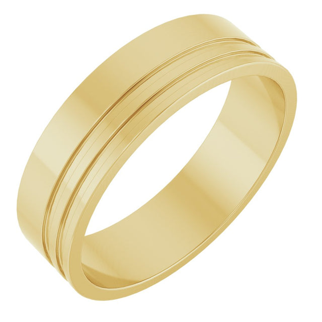 14K Yellow Gold 6 mm Grooved Flat Band Size 8