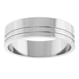 14K White Gold 6 mm Grooved Flat Band Size 10