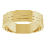 14K Yellow Gold 6 mm Grooved Flat Band Size 8