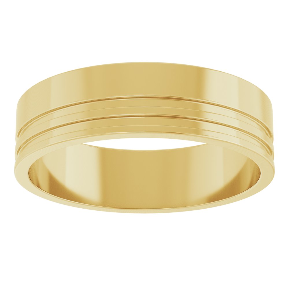 14K Yellow Gold 6 mm Grooved Flat Band Size 8