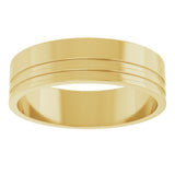 14K Yellow Gold 6 mm Grooved Flat Band Size 8