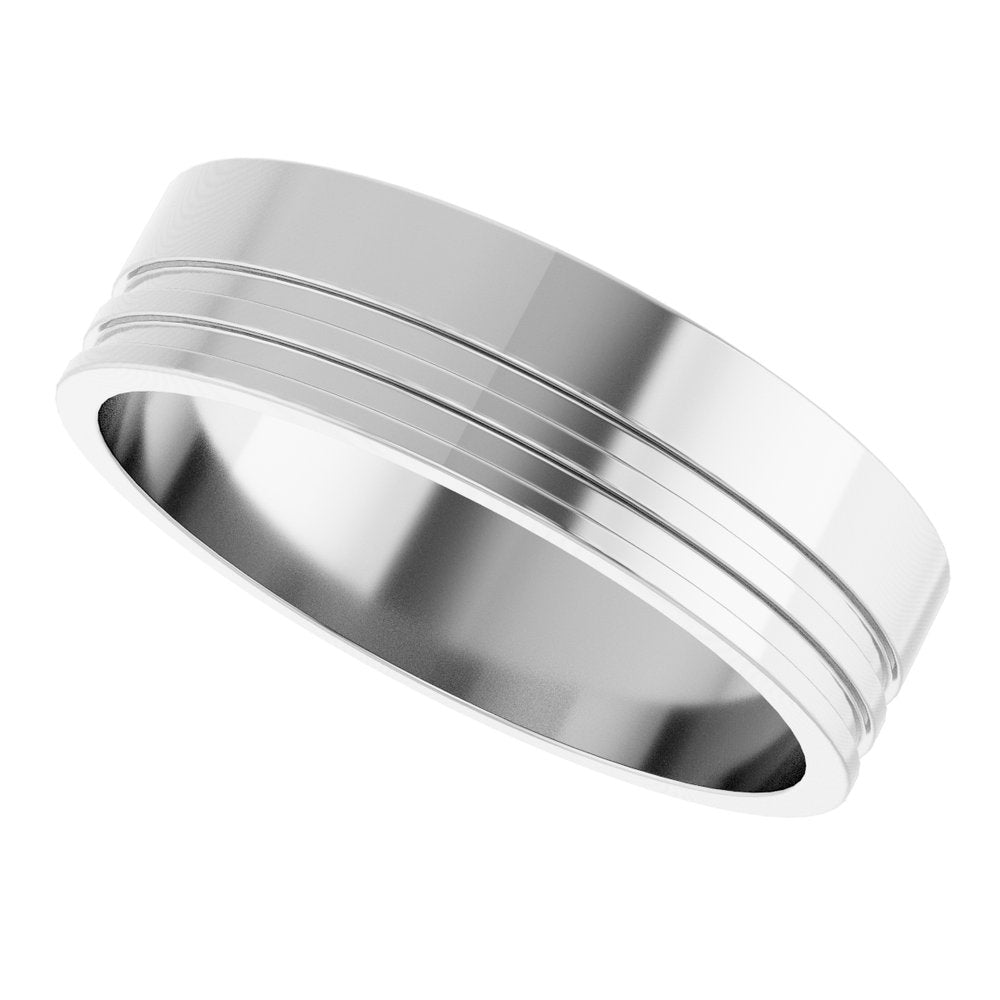 14K White Gold 6 mm Grooved Flat Band Size 10