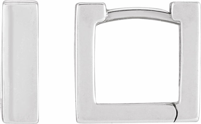 14K White Square Hinged 10 mm Huggie Hoop Earrings