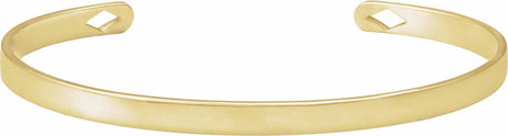 14K Yellow Gold Engravable Pierced Diamond Cuff 7" Bracelet