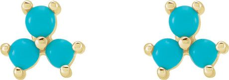 14K Yellow Turquoise Three-Stone Cabochon Earrings