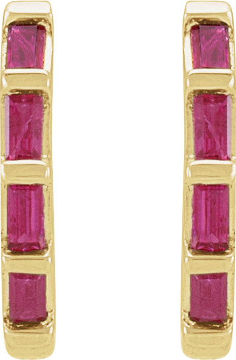 14K Yellow Natural Ruby Huggie Earrings