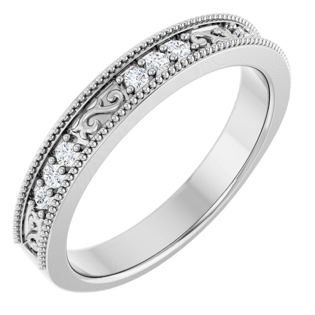 14K White 1/8 CTW Natural Diamond Milgrain Anniversary Band