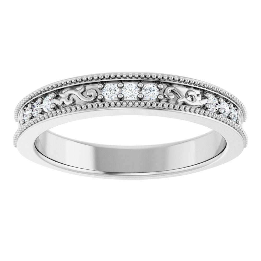 14K White 1/8 CTW Natural Diamond Milgrain Anniversary Band