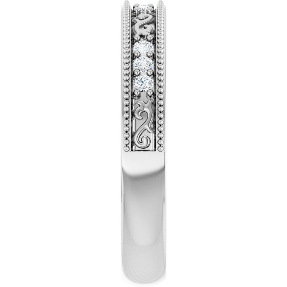 14K White 1/8 CTW Natural Diamond Milgrain Anniversary Band