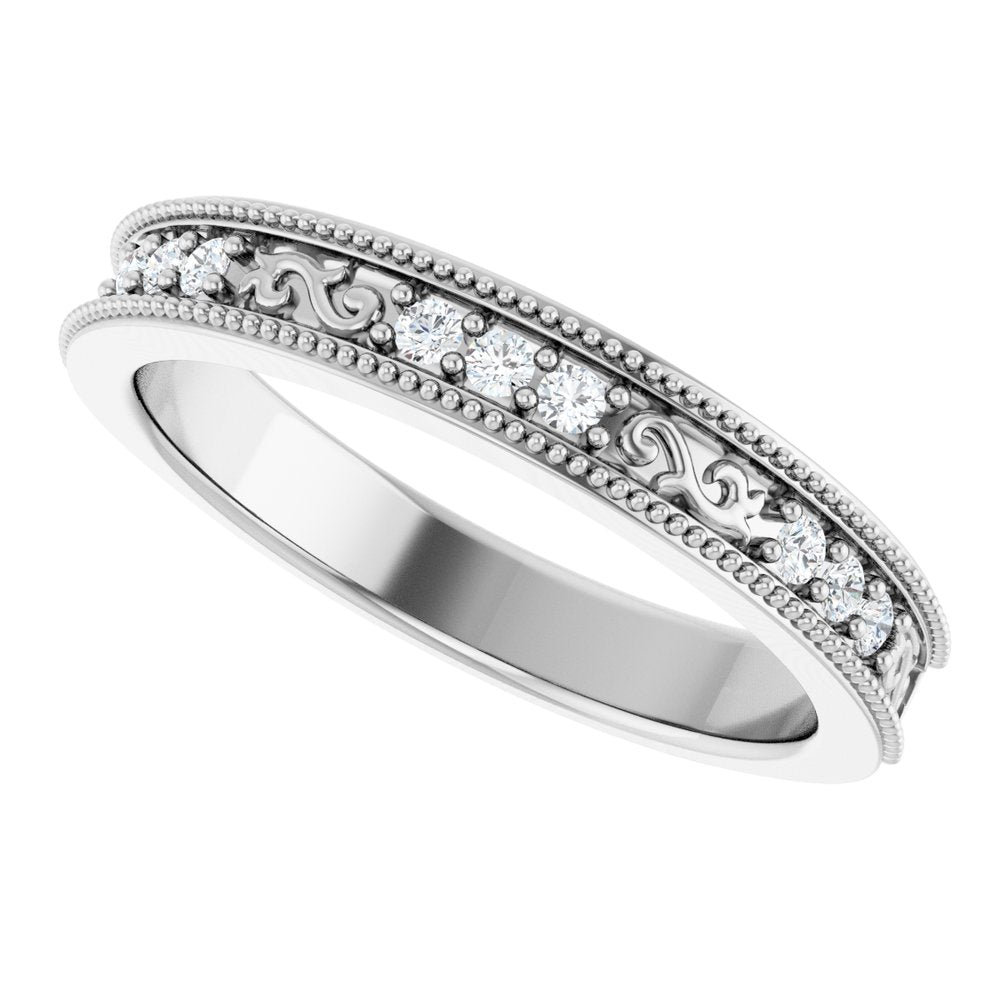 14K White 1/8 CTW Natural Diamond Milgrain Anniversary Band