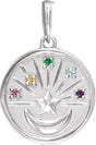 14K White Natural Multi-Gemstone Petite Moon & Star Pendant