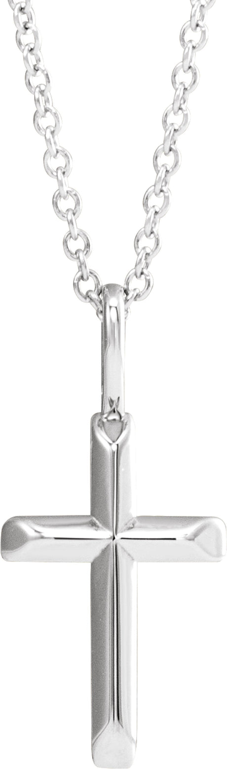 14K White Gold Knife-Edge Cross 16-18" Necklace