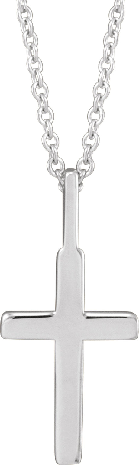 14K White Gold Knife-Edge Cross 16-18" Necklace