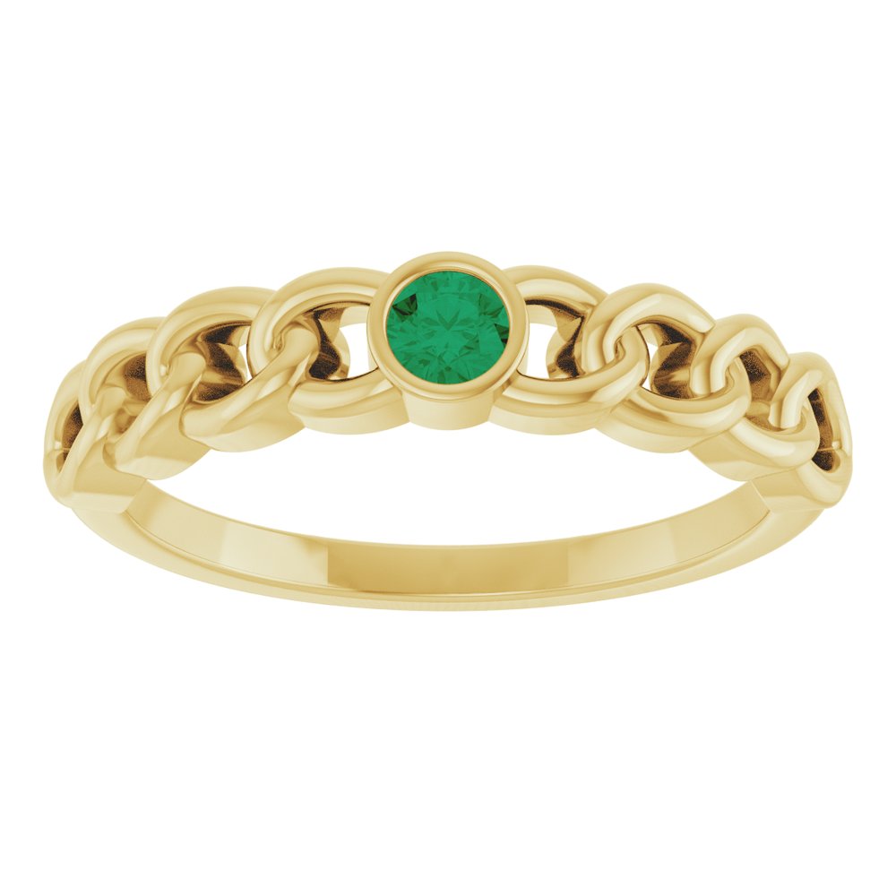 14K Yellow Natural Emerald Curb Chain Ring