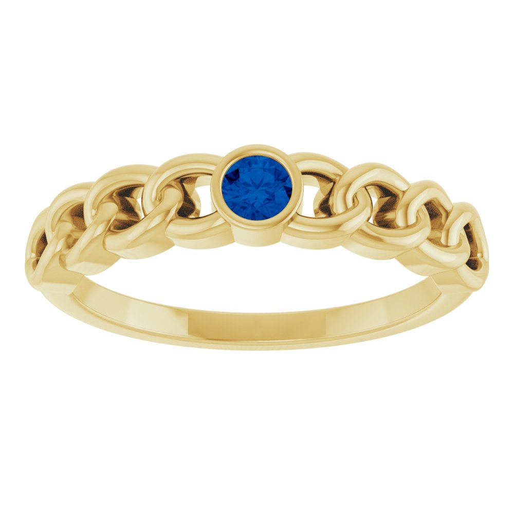 14K Yellow Natural Blue Sapphire Curb Chain Ring