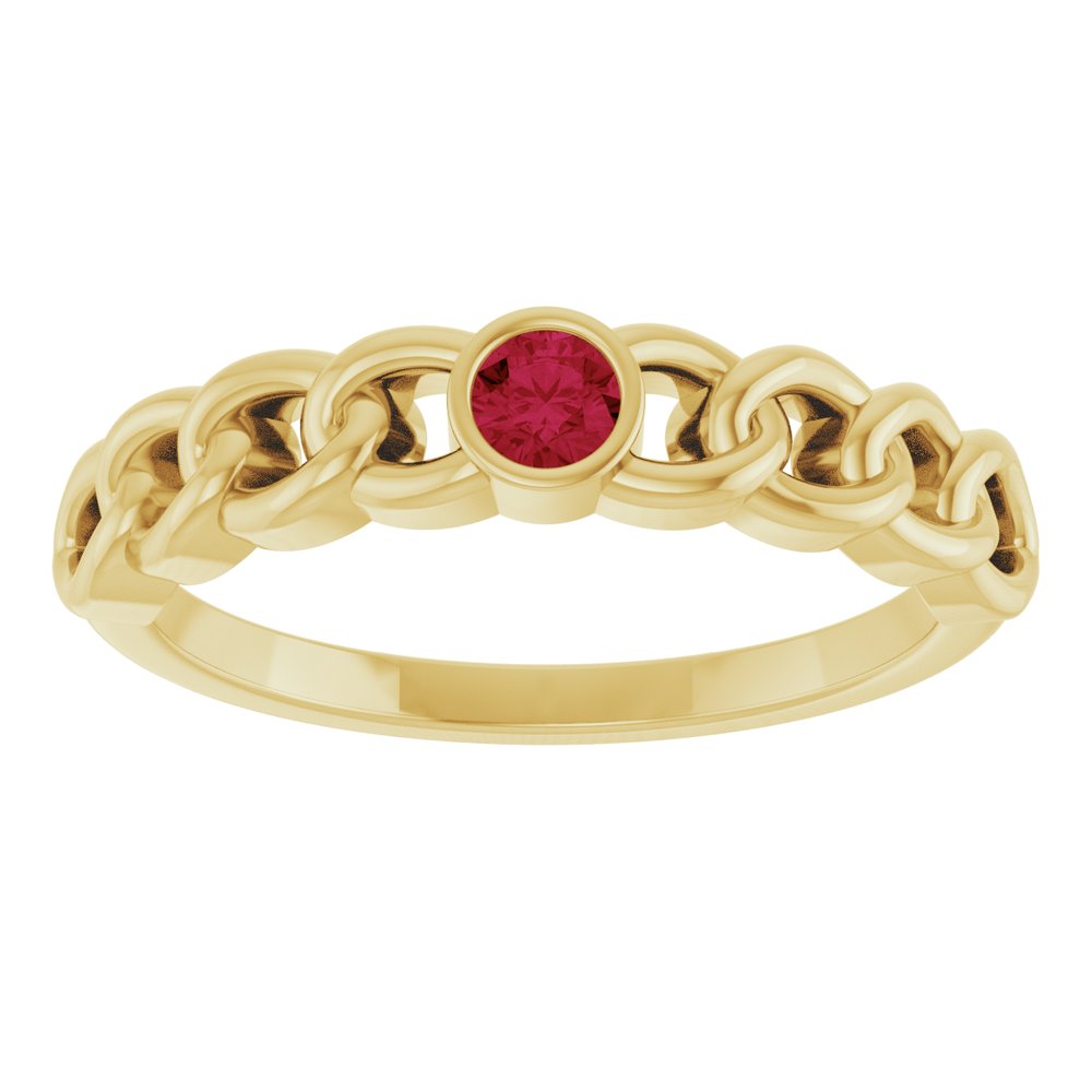 14K Yellow Natural Ruby Curb Chain Ring