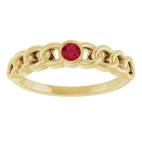 14K Yellow Natural Ruby Curb Chain Ring