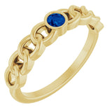 14K Yellow Natural Blue Sapphire Curb Chain Ring