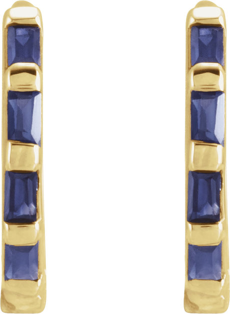 14K Yellow Gold Natural Blue Sapphire Huggie Earrings