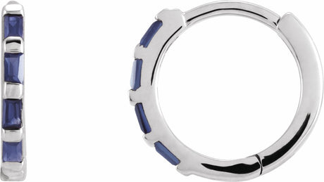 14K White Gold Natural Blue Sapphire Huggie Earrings