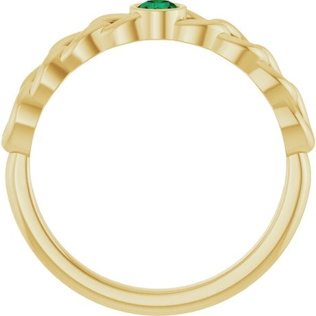 14K Yellow Natural Emerald Curb Chain Ring