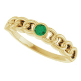 14K Yellow Natural Emerald Curb Chain Ring