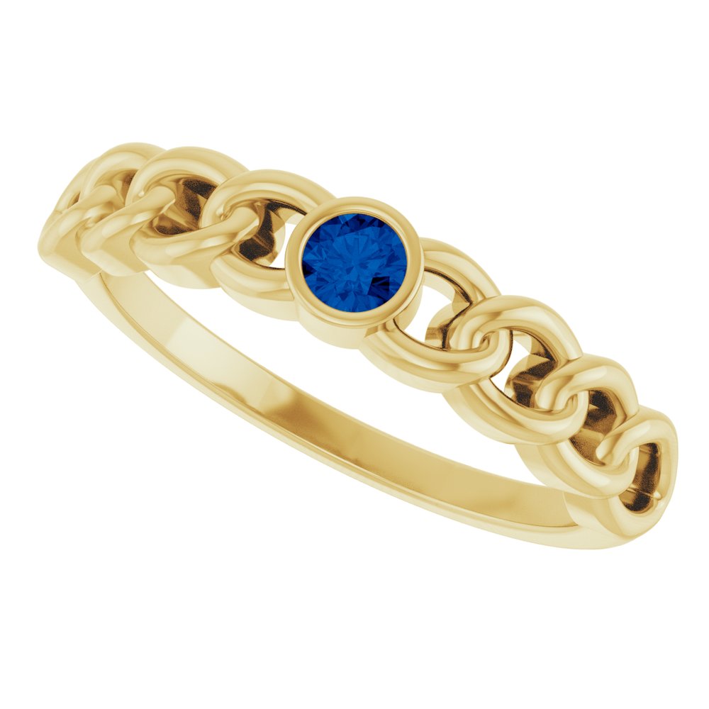 14K Yellow Natural Blue Sapphire Curb Chain Ring