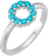 14K White Gold Natural Turquoise Cabochon Halo-Style Ring