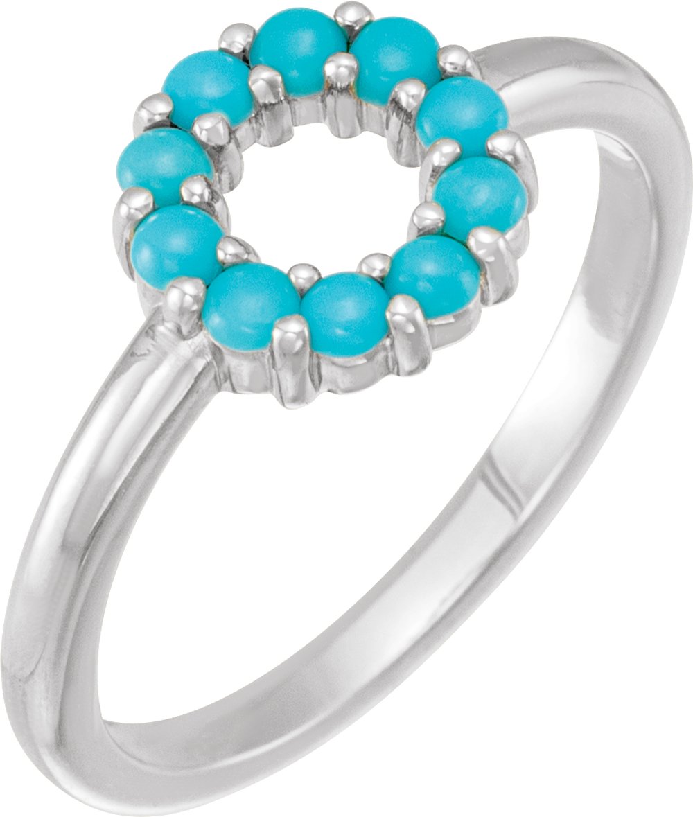 14K White Natural Turquoise Cabochon Halo-Style Ring