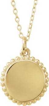 14K Yellow Engravable Beaded Disc 16-18" Necklace