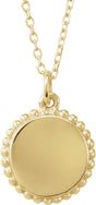 14K Yellow Gold Engravable Beaded Disc 16-18" Necklace
