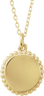 18K Yellow Gold Vermeil Engravable Beaded Disc 16-18" Necklace
