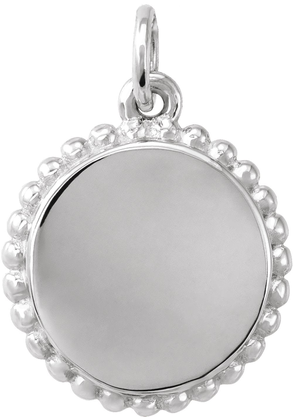 14K White Gold Engravable Beaded Disc Charm/Pendant
