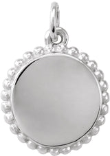 14K White Gold Engravable Beaded Disc Charm/Pendant